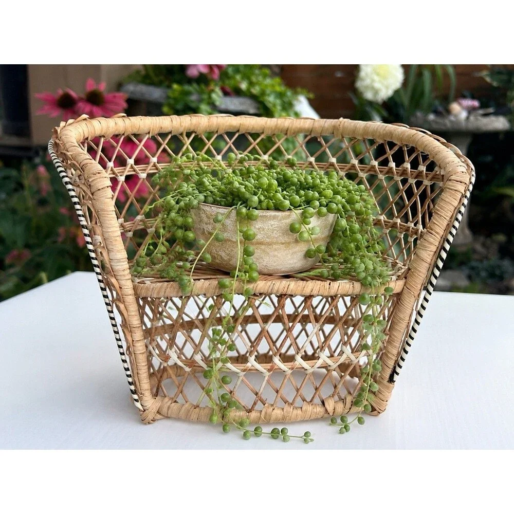1970’s Vintage Mini Wicker Rattan Doll Chair + Bunny Cottagecore Boho Decor